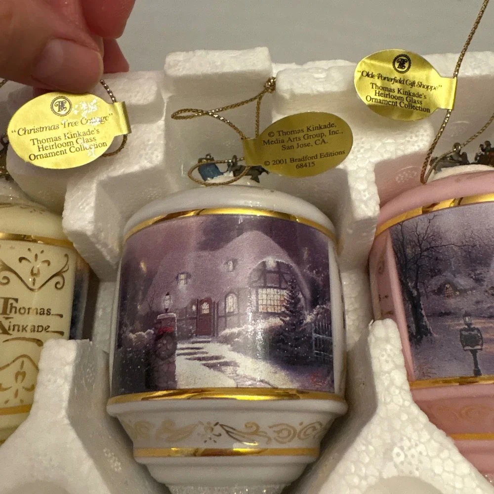 Bradford Editions Thomas Kinkade Christmas Ornaments‎ 3 Winter Village Sleigh